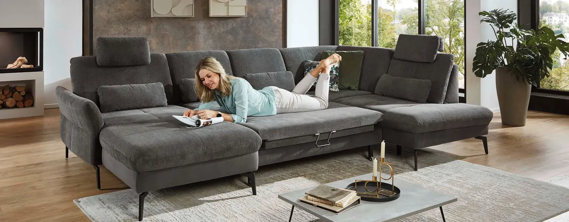 graues Ecksofa Stoff